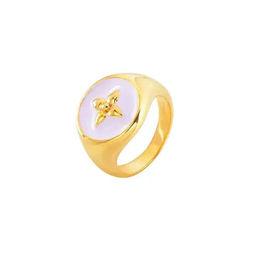 bague chevalière Croisette en vermeil laqué rose