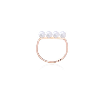 Burato Joaillerie - Bague or rose 18kt et perles collection Linea.  Barrette en or rose de 15mm  4 Perles Orientales, couleur blanche. Dimension perle: ø 4 mm. Certification RJC. Certification