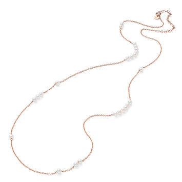 Burato Joaillerie - Collier sautoir or rose 18kt et perles.  deux possibilités de fermetures à 50 ou 55 cm.  24 Perles Orientales, couleur blanche. Dimension perle: ø 3.5 - 4 mm. Certification RJC. Certification