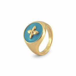 Bague chevalière Croisette en vermeil laqué turquoise