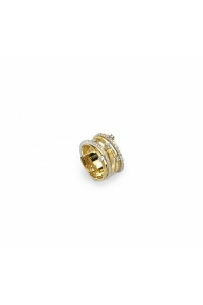 Marco Bicego  Bague multi rangs entrelacés en or jaune 18 carats et diamants. Chaque pièce est fabriquée entièrement à la main dans l'atelier de MARCO BICEGO situé au nord de l’Italie. Taille spécifique possible sur commande.   Diamants : 0,21 carats Référence : AG277 B YW