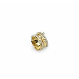 Marco Bicego  Bague multi rangs entrelacés en or jaune 18 carats et diamants. Chaque pièce est fabriquée entièrement à la main dans l'atelier de MARCO BICEGO situé au nord de l’Italie. Taille spécifique possible sur commande.   Diamants : 0,21 carats Référence : AG277 B YW