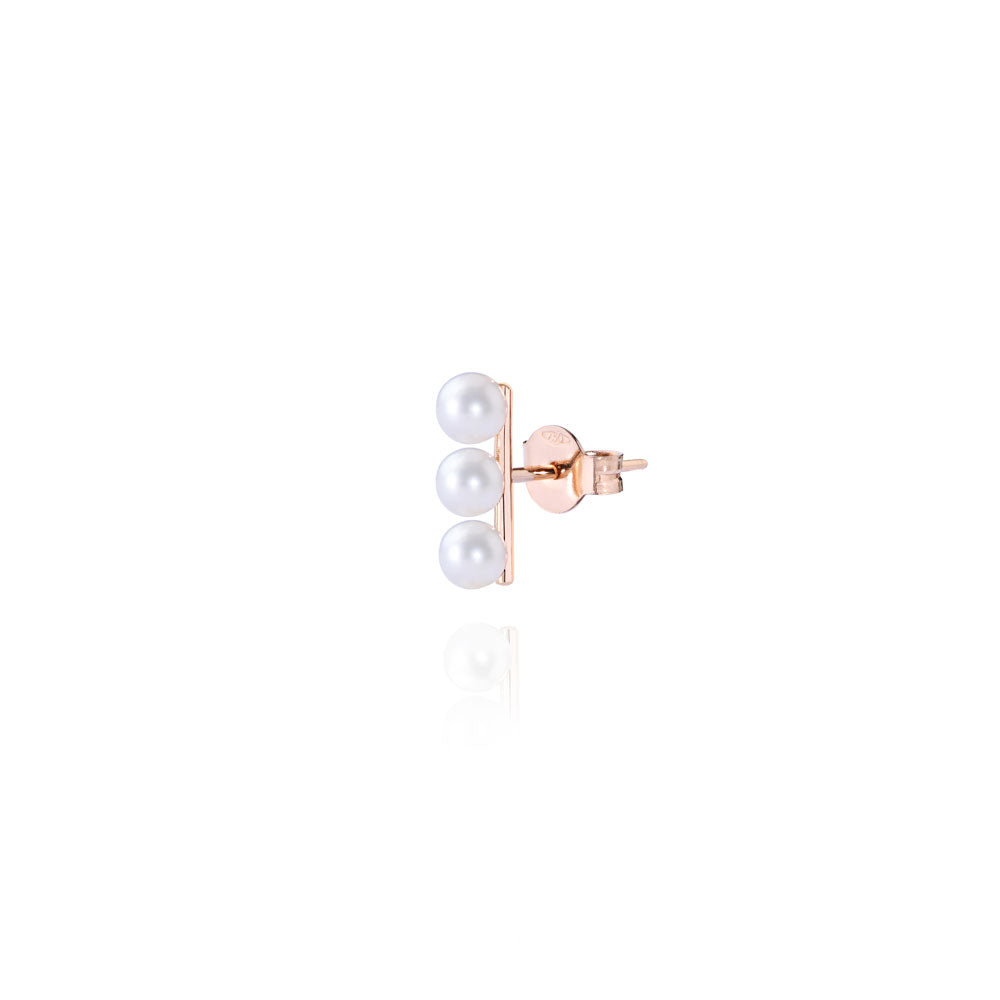 Burato Joaillerie - Boucle d'oreille unitaire or rose 18kt et perles. Collection Linea  Dimension de la barrette or rose : 12 mm  3 Perles Orientale, couleur blanche. Dimension perle: ø 4 mm. Certification RJC. Certification "Made in Italy". Les bijoux sont garantis 24 mois à compter de la date d'achat.