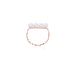 Burato Joaillerie - Bague or rose 18kt et perles collection Linea.  Barrette en or rose de 15mm  4 Perles Orientales, couleur blanche. Dimension perle: ø 4 mm. Certification RJC. Certification 