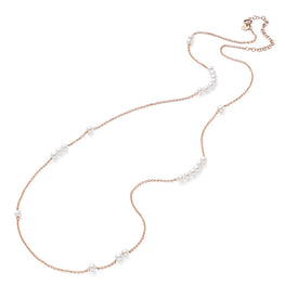 Burato Joaillerie - Collier sautoir or rose 18kt et perles.  deux possibilités de fermetures à 50 ou 55 cm.  24 Perles Orientales, couleur blanche. Dimension perle: ø 3.5 - 4 mm. Certification RJC. Certification 