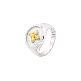 Cabirol - Bague chevalière Croisette en vermeil, or 18K sur argent 925   plusieurs couleurs au choix : vermeil (5 microns or 18K) et argent 925  poids ; 4,79 g