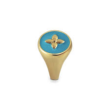 Bague chevalière Croisette en vermeil laqué turquoise