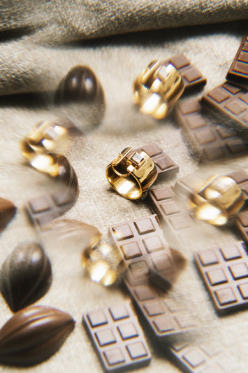 Bague Rock en argent 925 plaqué or Gamme blanche en quartz moka