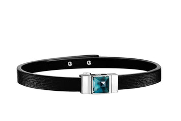 Bracelet ONE, simple tour Cuir Noir,
Cabochon XL topaze blue london