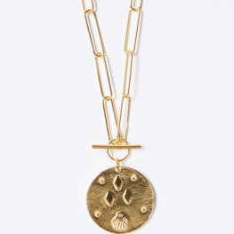 Médaille Coquillages et crustacés, en vermeil sur une chaîne courte à maillons XL, Par Coeur