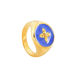 Bague Chevalière Croisette en vermeil, or 18K sur argent 925 laqué  plusieurs couleurs au choix : bleu Klein  poids ; 4,79 g