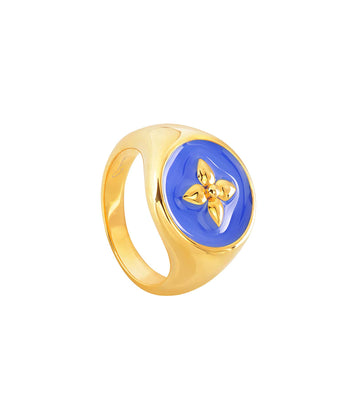 Bague Chevalière Croisette en vermeil, or 18K sur argent 925 laqué  plusieurs couleurs au choix : bleu Klein  poids ; 4,79 g