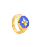 Bague Chevalière Croisette en vermeil, or 18K sur argent 925 laqué  plusieurs couleurs au choix : bleu Klein  poids ; 4,79 g