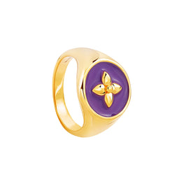 Cabirol - Bague Chevalière Croisette en vermeil, or 18K sur argent 925 laqué  plusieurs couleurs au choix : violet  poids ; 4,79 g