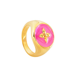 Cabirol - Bague Chevalière Croisette en vermeil, or 18K sur argent 925 laqué   plusieurs couleurs au choix : rose fushia  poids ; 4,79 g