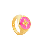 Cabirol - Bague Chevalière Croisette en vermeil, or 18K sur argent 925 laqué   plusieurs couleurs au choix : rose fushia  poids ; 4,79 g