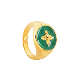 Cabirol - Bague Chevalière Croisette en vermeil, or 18K sur argent 925 laqué   plusieurs couleurs au choix : vert sapin  poids ; 4,79 g