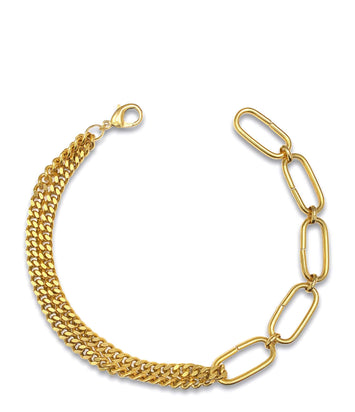 Perrine Taverniti 2 chaînes fines  et maillons ovales entremêlées sur un seul collier pour un effet assuré.  Le collier Lafayette est en laiton doré 24 carats légèrement patiné. Fait main à paris.